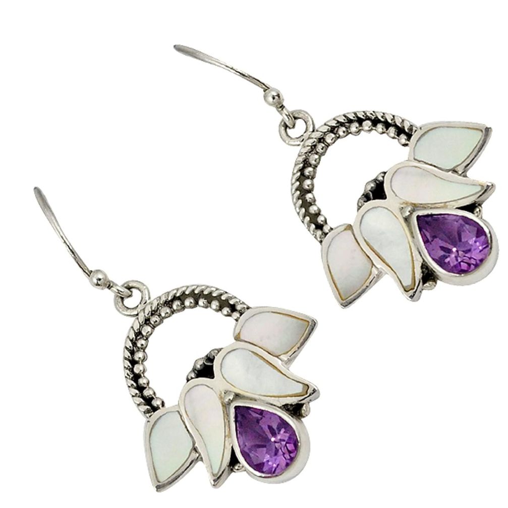 Natural purple amethyst pearl 925 sterling silver dangle earrings jewelry a23033